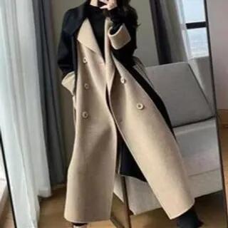 Collared Two Tone Double Breasted Trench Coat Black & Camel Collared Two Tone Double Breasted Trench Coat Black & Camel