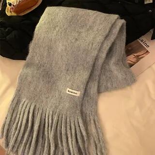 Plain Fringed Knit Scarf Gray