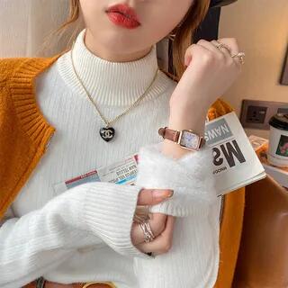 Long-Sleeve Turtleneck Plain Fleece-Lined Knit Top White Long-Sleeve Turtleneck Plain Fleece-Lined Knit Top White