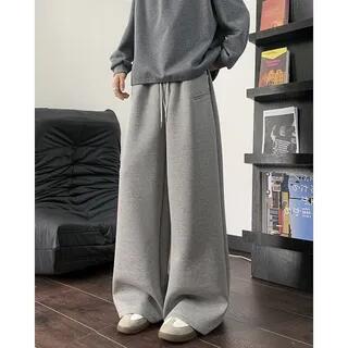 Drawstring Waist Plain Wide Leg Sweatpants Light Gray –