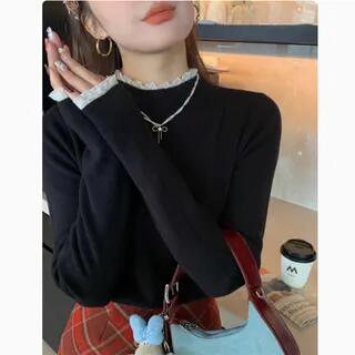 Long Sleeve Mock Neck Plain Knit Top Black Long Sleeve Mock Neck Plain Knit Top Black