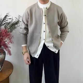 Mock Two-Piece Crew-Neck Cardigan M – Khaki Mock Two-Piece Crew-Neck Cardigan M – Khaki