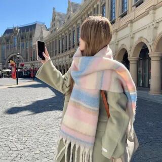 Color Block Fringed Scarf Pink – Color Block Fringed Scarf Pink –