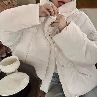 Stand Collar Plain Hood Zip Puffer Jacket White Stand Collar Plain Hood Zip Puffer Jacket White