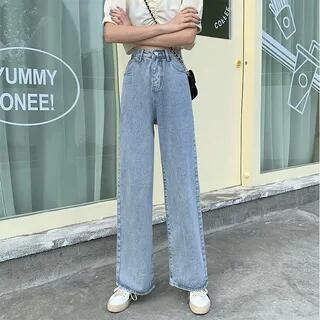 High Waist Washed Wide-Leg Jeans Light Blue