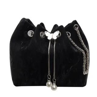 Butterfly Accent Bucket Bag Shoulder Bag – Black