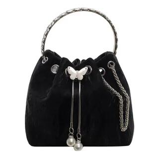 Butterfly Accent Bucket Bag Handbag – Black