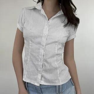 Short Sleeve Striped Slim-Fit Shirt White