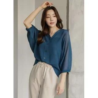 Batwing-Sleeve Sheer Cardigan Ivory