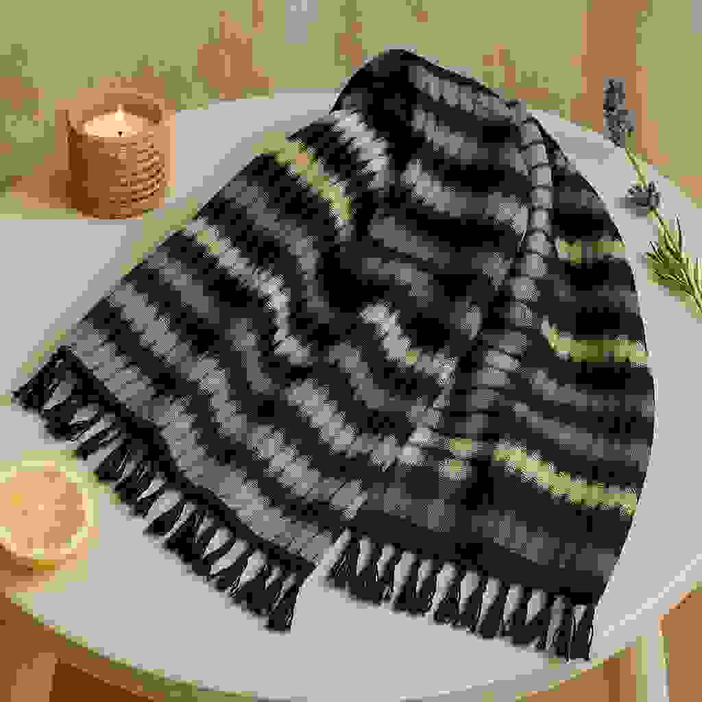 Boho Shibori Striped Fringed Scarf Wrap x Boho Shibori Striped Fringed Scarf Wrap x