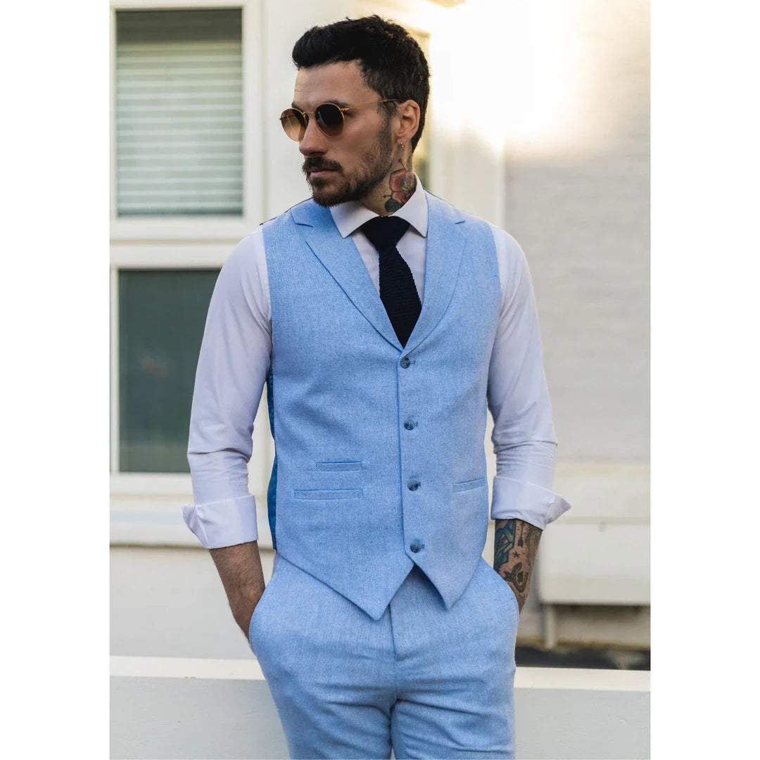 TP- – Men’s Summer Suit Waistcoat Trousers Linen Formal Royal Blue Wedding – ” Vest ” Trousers