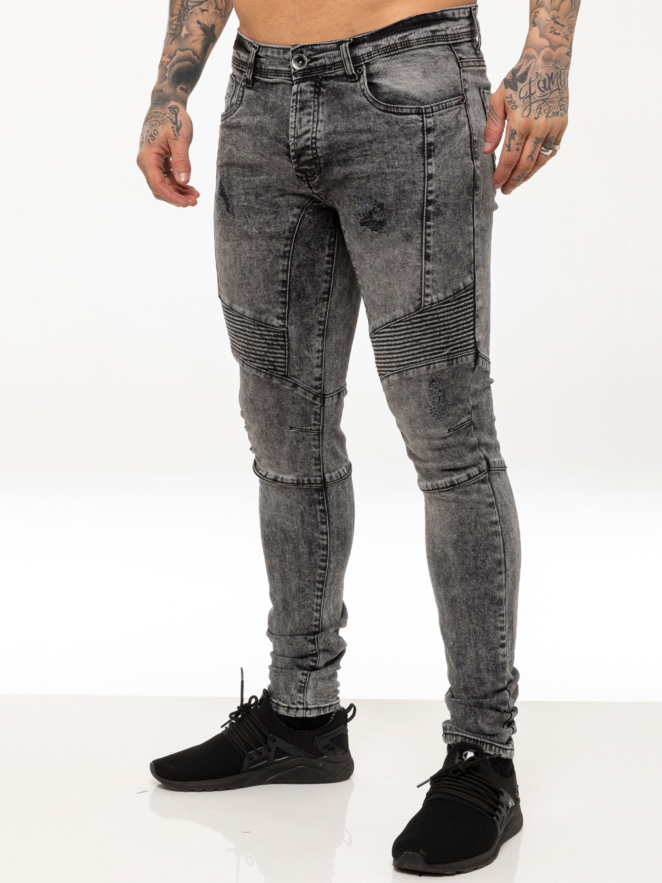 Mens Super Skinny Stretch Biker Denim Jeans
