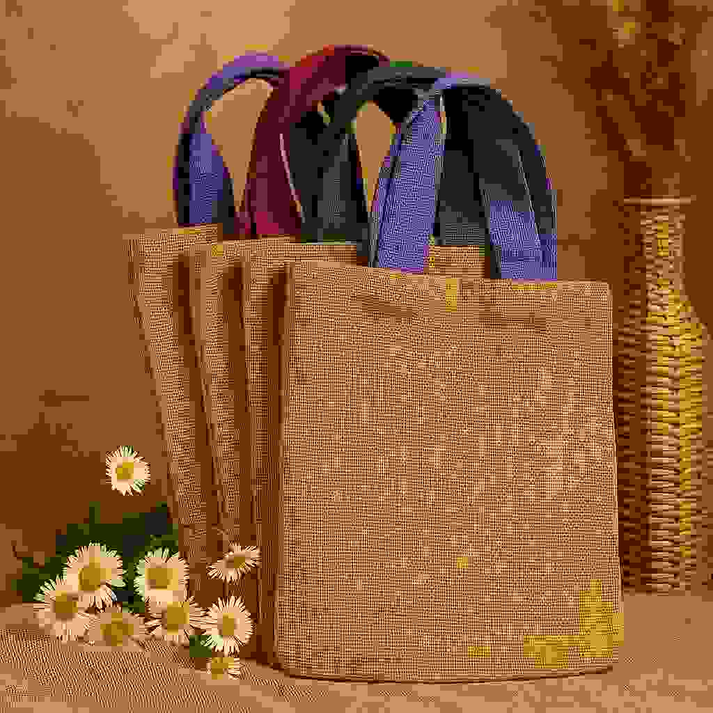 Jute Tote Bag with Brown Handles Eco Friendly