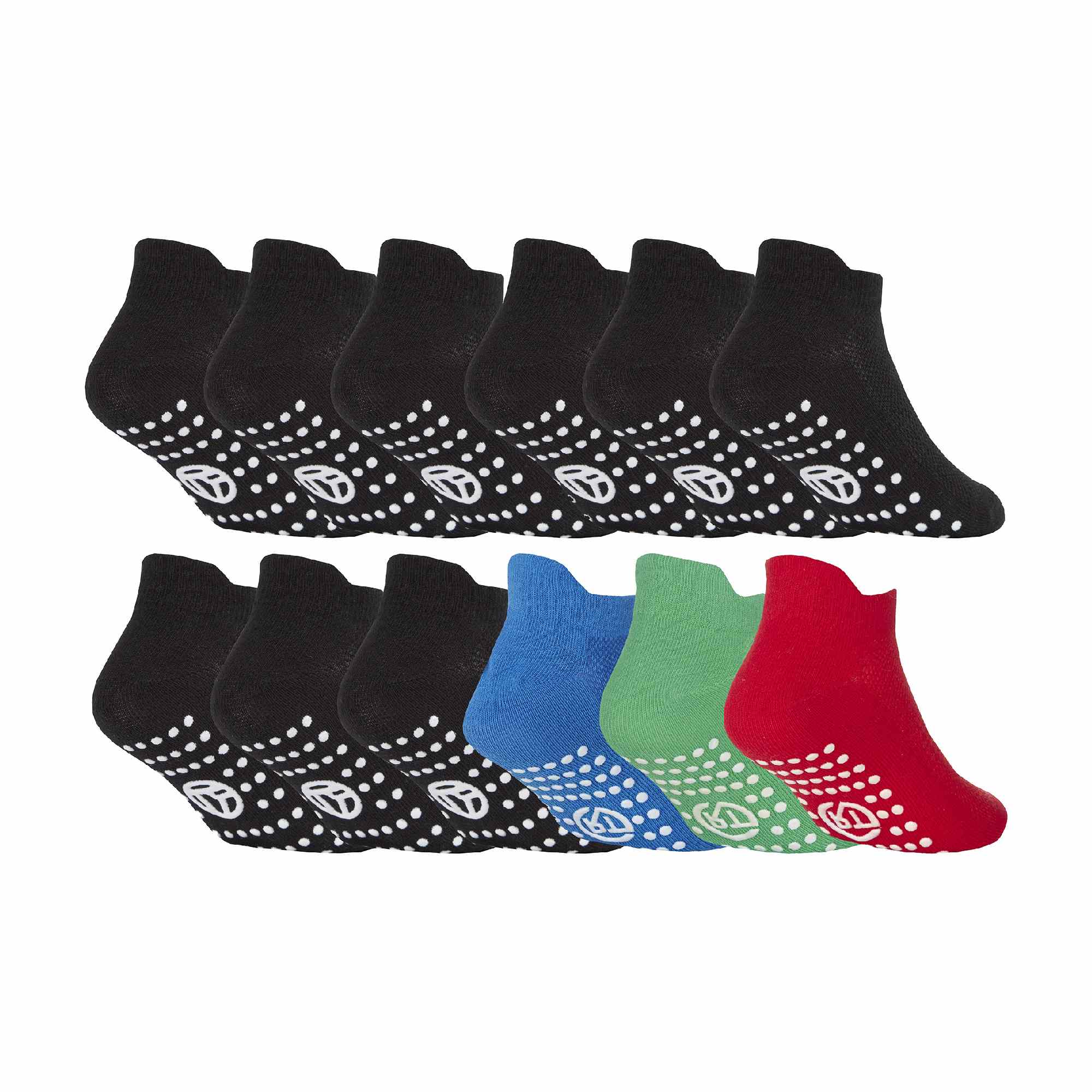 Pack Kids Soft Breathable Cotton Trainer Socks with Grips – – Black Green Pack Kids Soft Breathable Cotton Trainer Socks with Grips – – Black Green