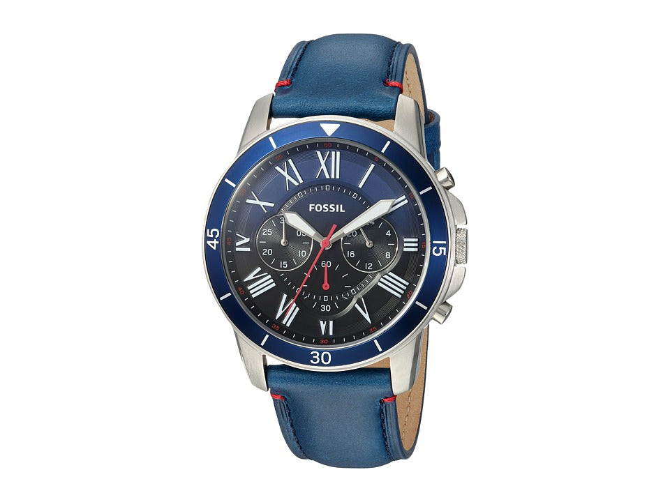 Fossil Grant Sport Chronograph Blue Leather Watch FS mm, Quartz Movement Fossil Grant Sport Chronograph Blue Leather Watch FS mm, Quartz Movement