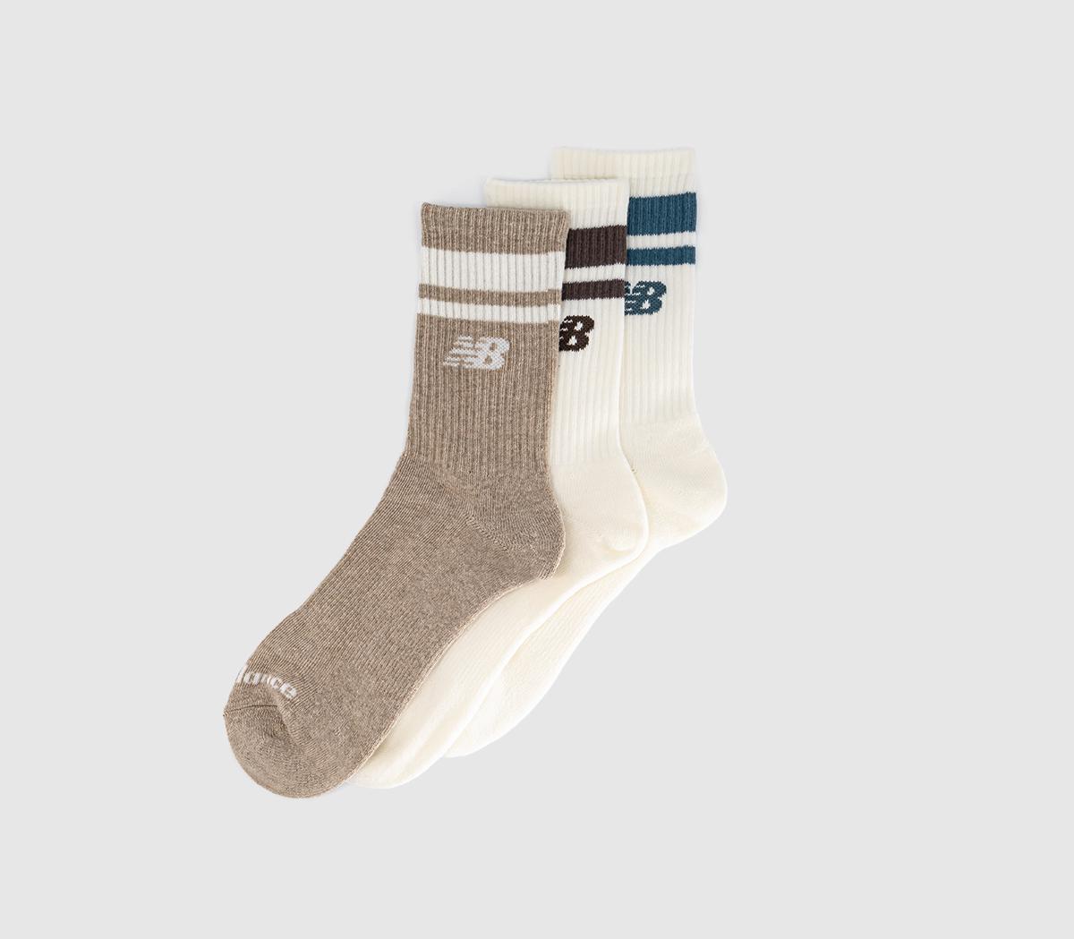 New Balance Socks Nb Essentials Line Midcalf Pairs Stone Chocolate Teal Stripe Brown