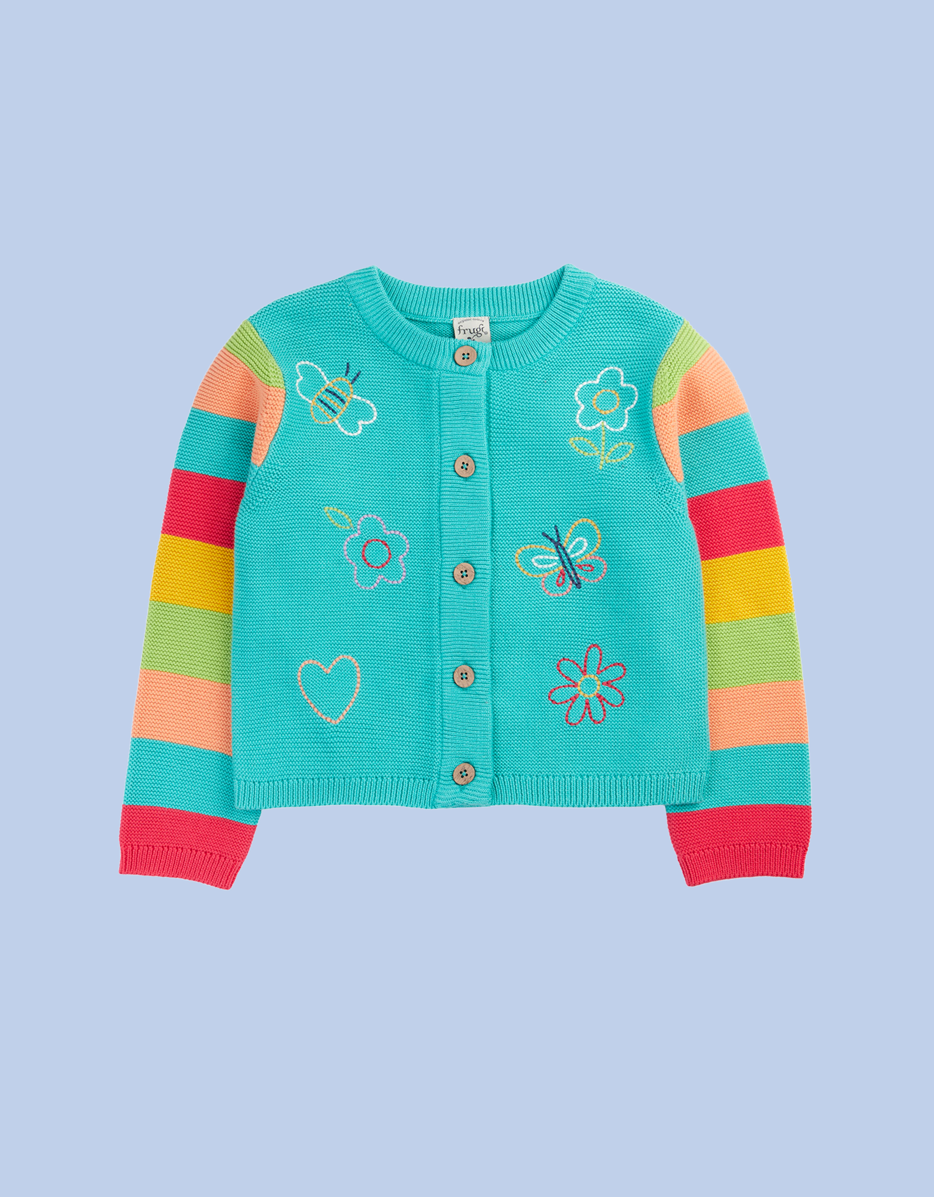 Frugi Cammie Butterfly Embroidered Cardigan Blue Frugi Cammie Butterfly Embroidered Cardigan Blue