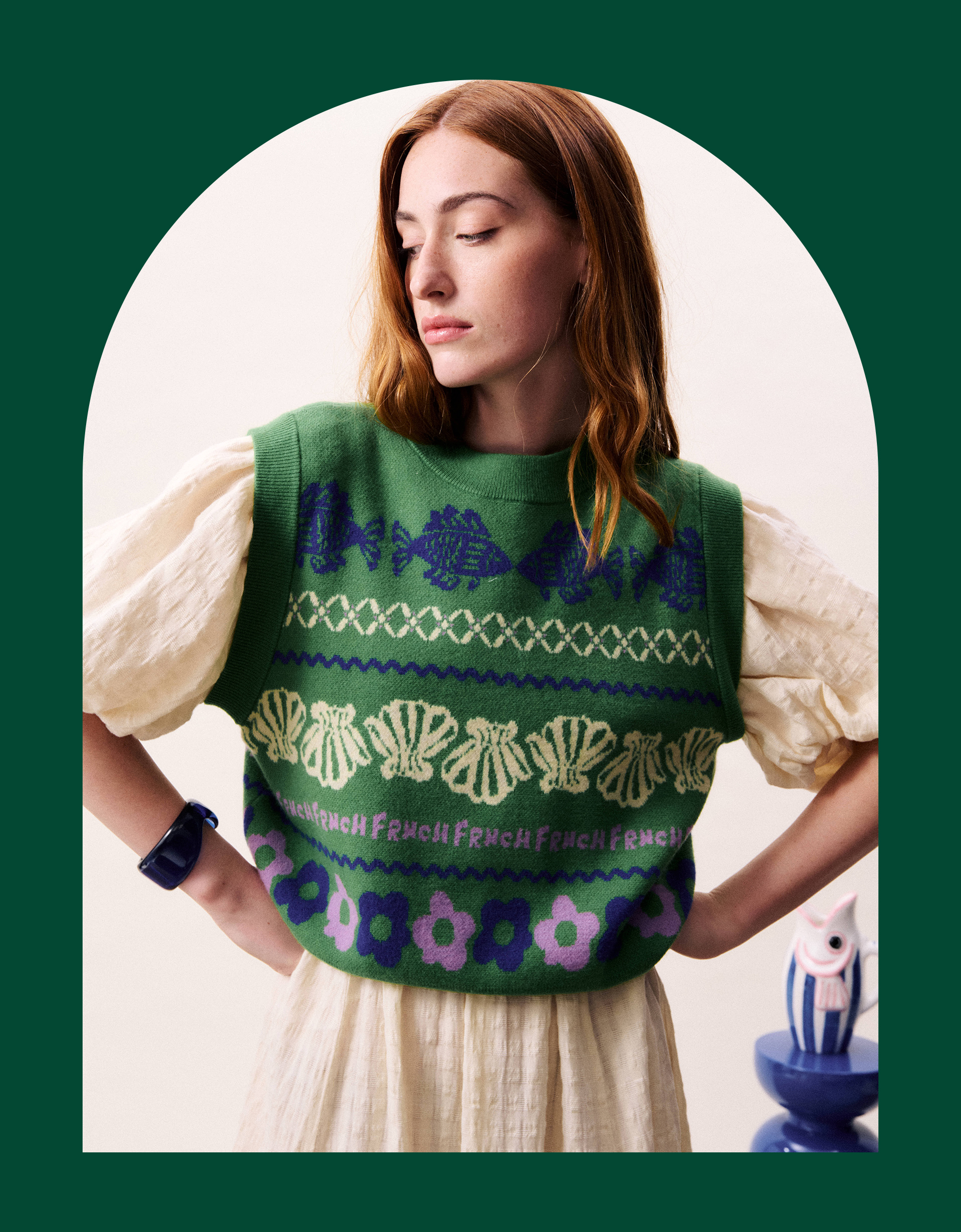FRNCH Johan Fish Knit Vest Green