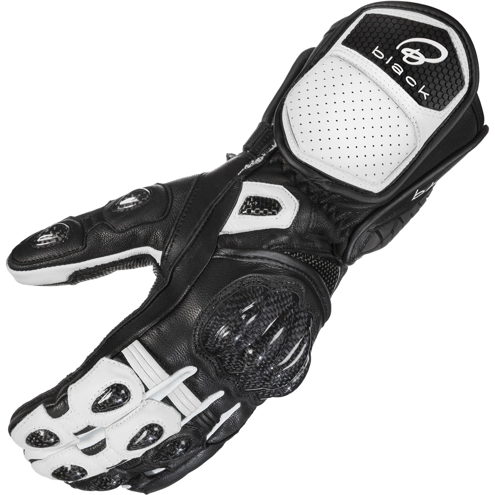 Black Raptor Leather Motorcycle Gloves – Black White