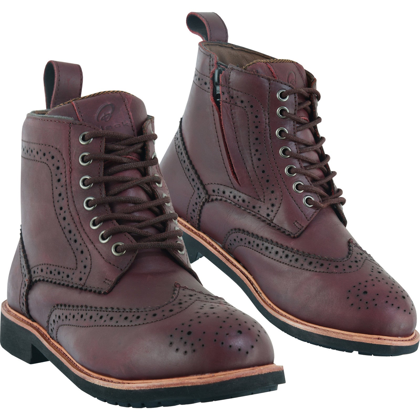 Black Officer Brogue Motorcycle Boots & Gear Shifter Pad – Dark Red |