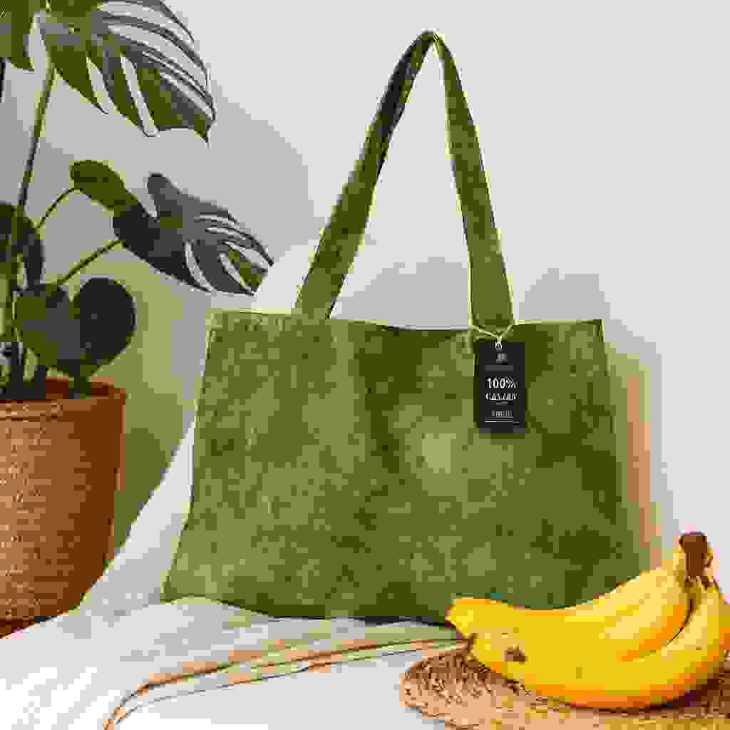 Cotton Tote Bag Forest Green Tie-Dye Long Handles