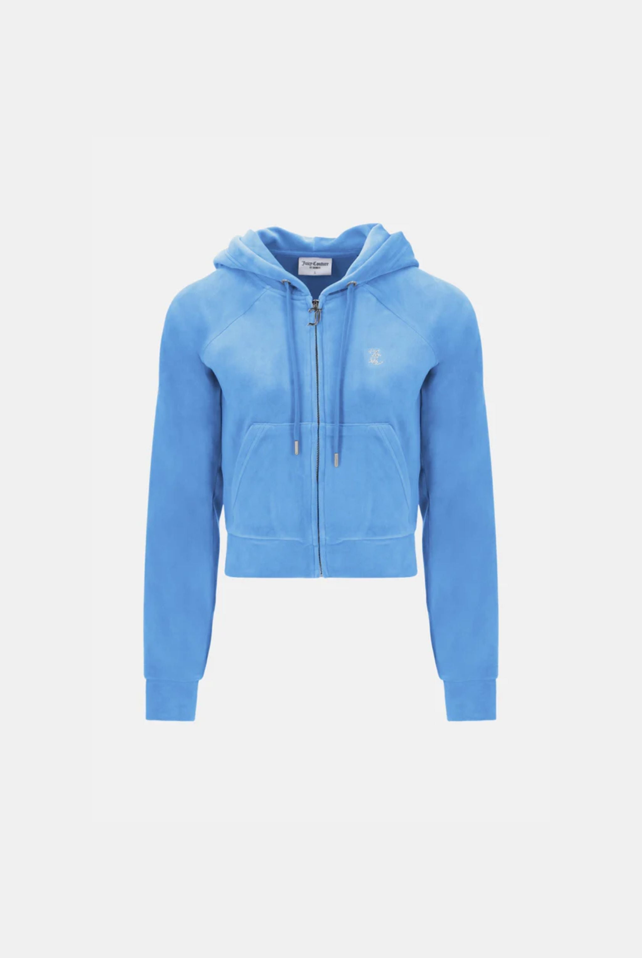 WASHED BLUE DENIM DIAMANTÉ VELOUR ZIP-THROUGH HOODIE – S Blue WASHED BLUE DENIM DIAMANTÉ VELOUR ZIP-THROUGH HOODIE – S Blue