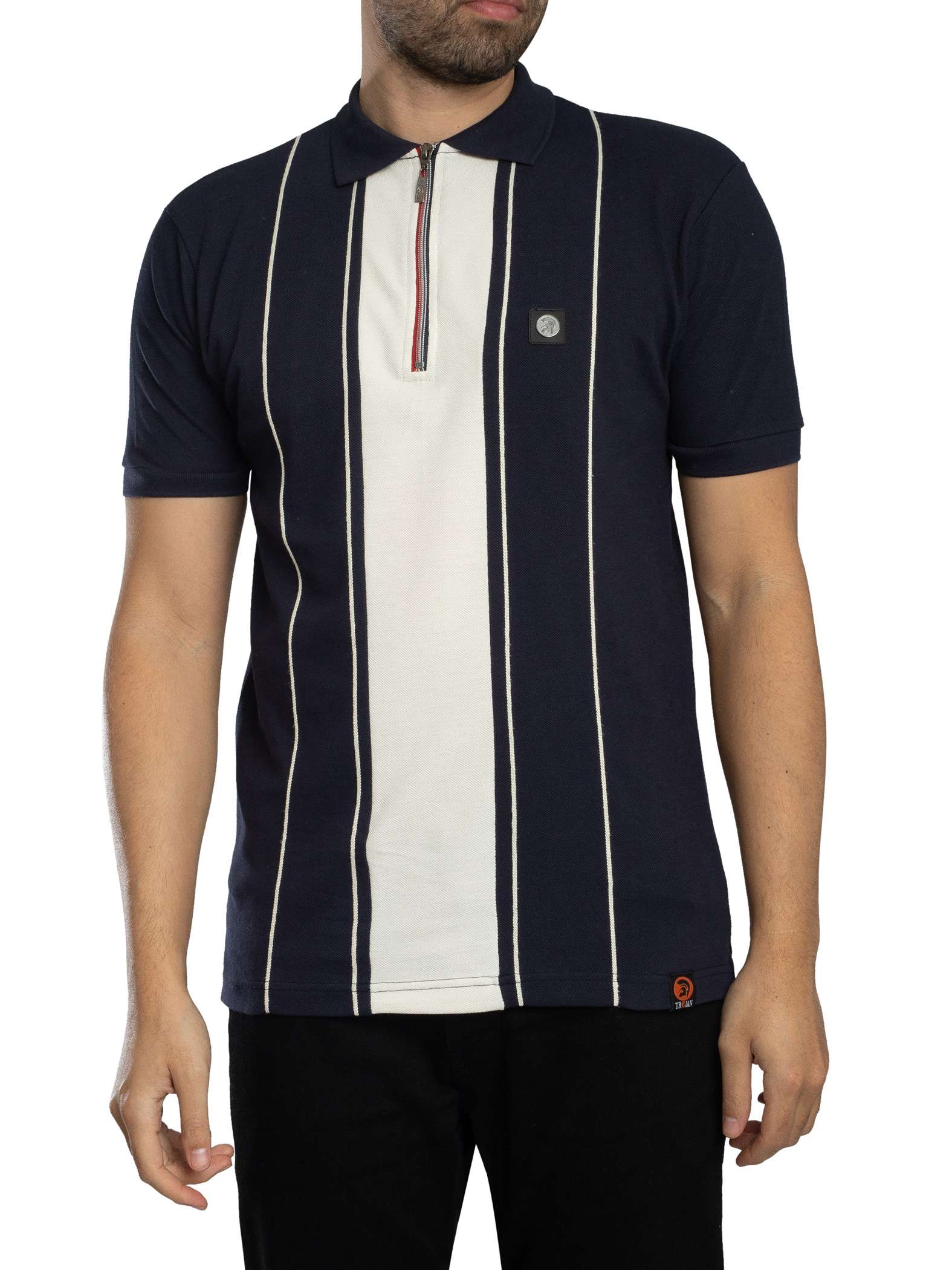 Chain Stitch Zip Pique Polo Shirt