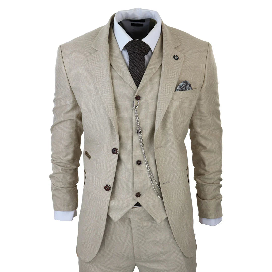 AK- – Men’s Piece Cream Prince Of Wales Check Suit – ” Jacket ” Trousers AK- – Men’s Piece Cream Prince Of Wales Check Suit – ” Jacket ” Trousers