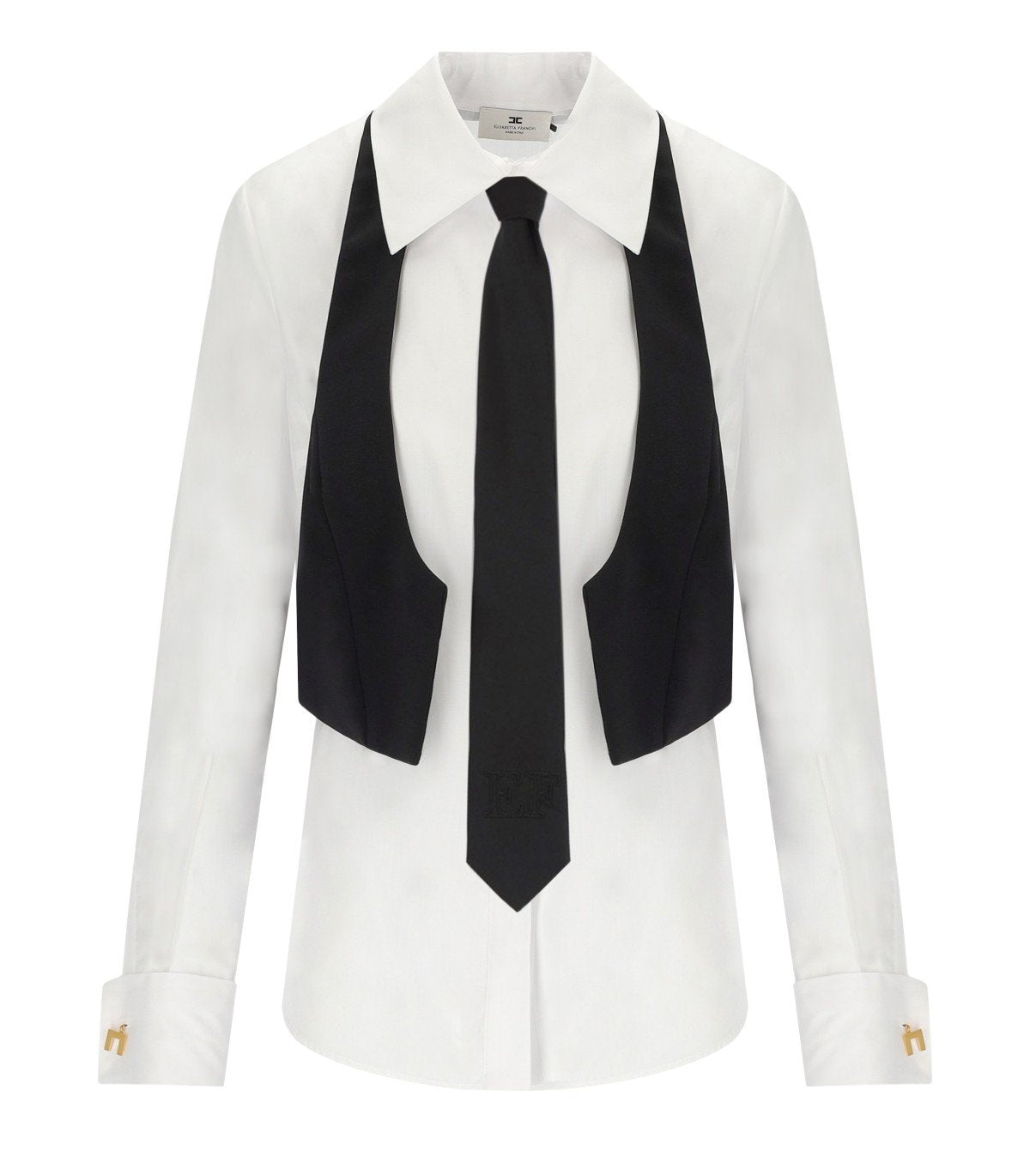 ELISABETTA FRANCHI WHITE SHIRT WITH VEST AND TIE