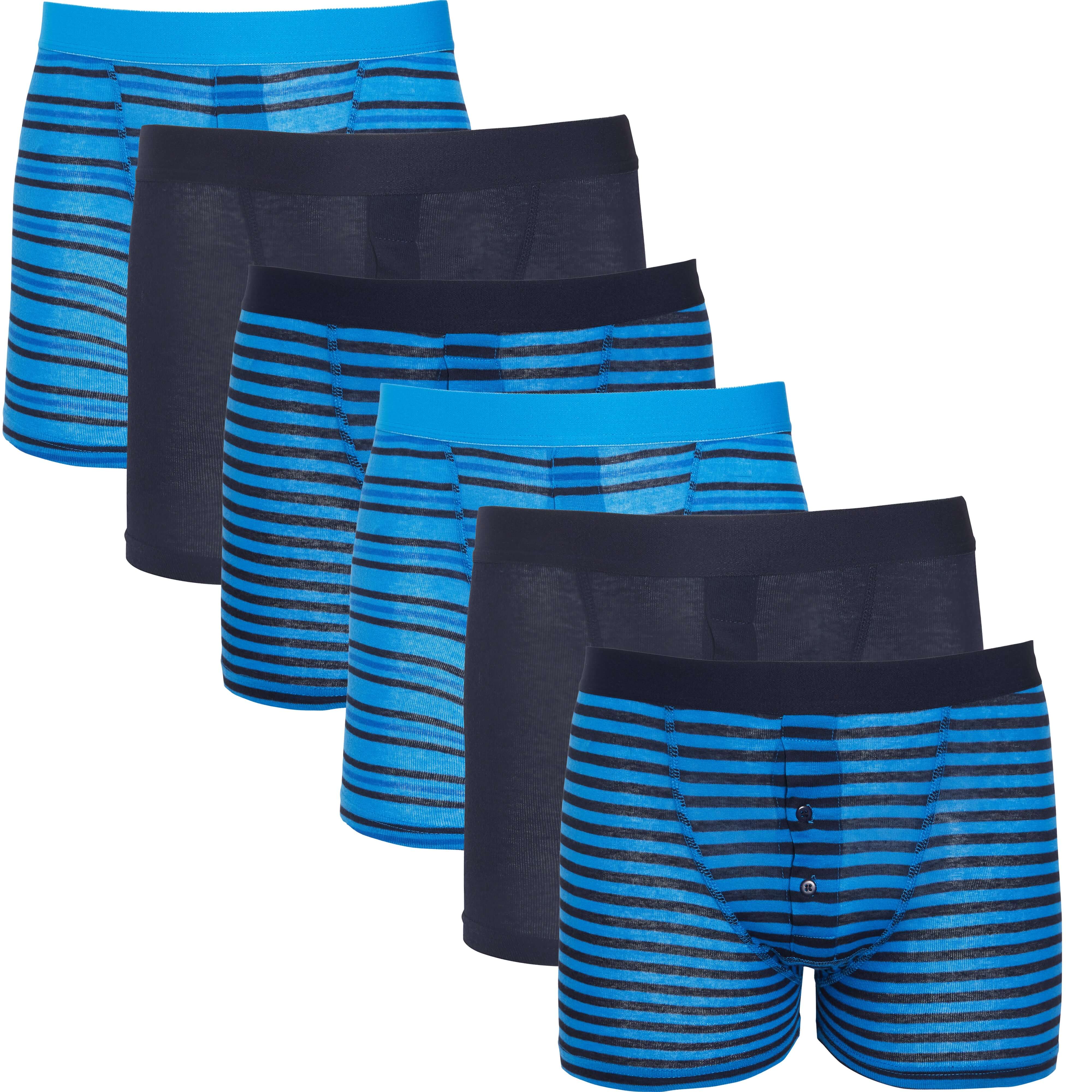Pack Blue Navy Striped Cotton Stretch Boxer Shorts Menswear Classic Breathable Activewear Soft and Durable Underwear by Sock Stack – M BLUE STRIPE
