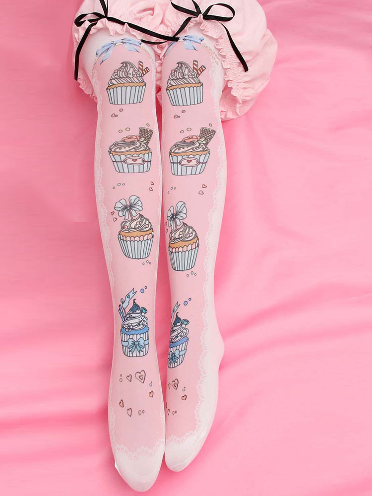 Sweet Lolita Stocking Velvet Printed Pink Lolita Socks