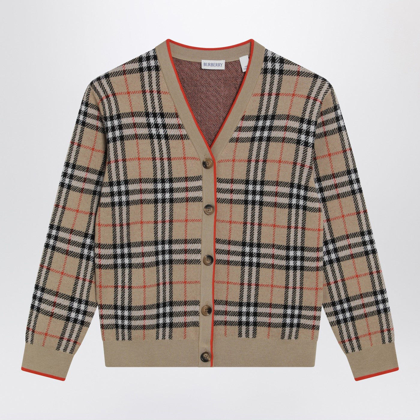 Beige wool cardigan with Check motif Beige wool cardigan with Check motif