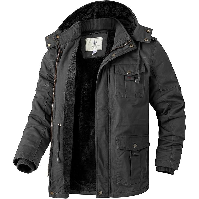 Mens Winter Parka Jacket Thick Fleece Lining Hooded Coat WenVen, Size