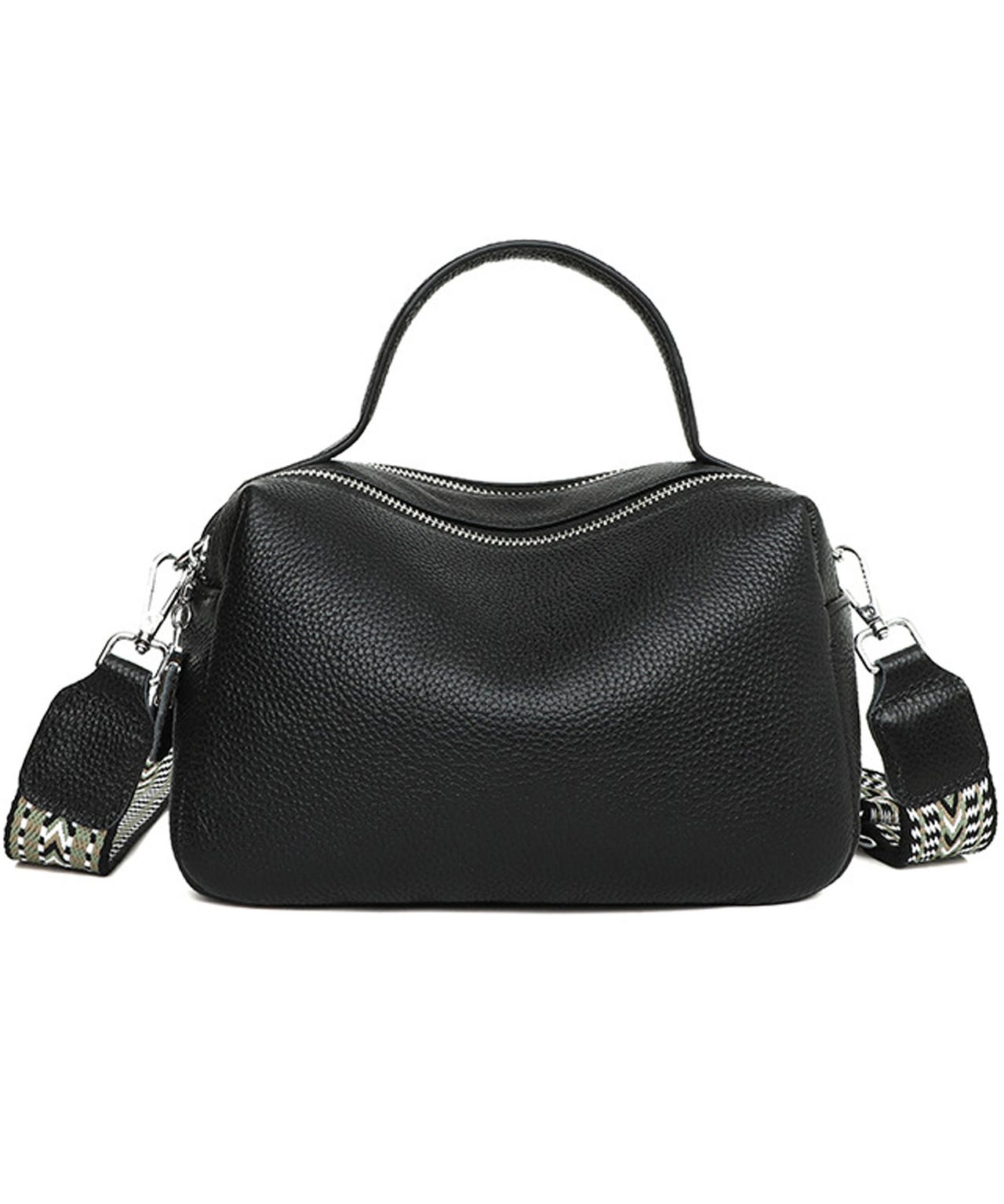 Damart Envy – Leather Shoulder Bag with Patterened Strap Damart Envy – Leather Shoulder Bag with Patterened Strap