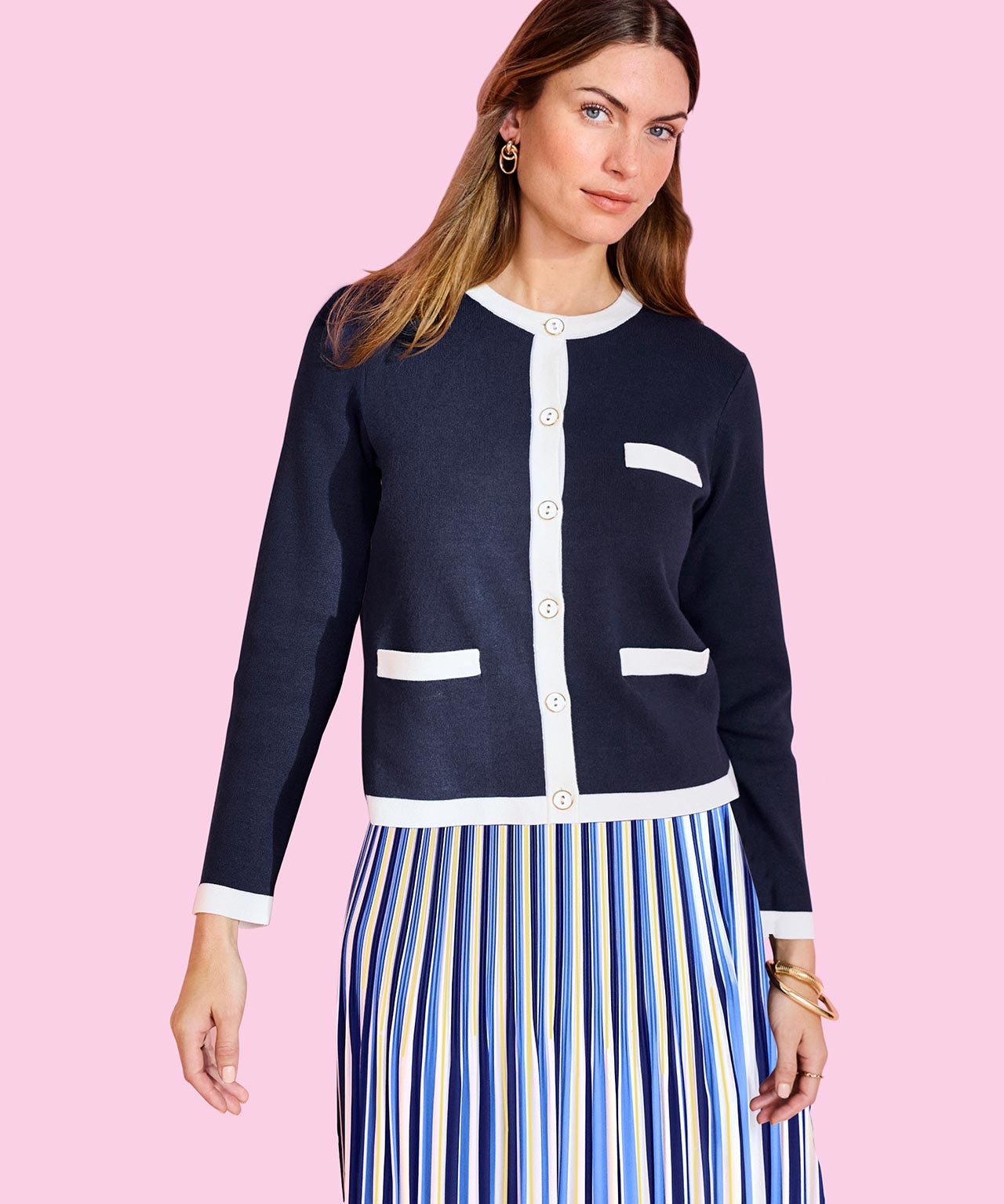 Damart Contrast Trim Cardigan Damart Contrast Trim Cardigan