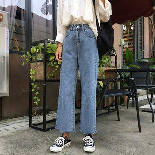 High Waist Cropped Straight Leg Jeans Blue