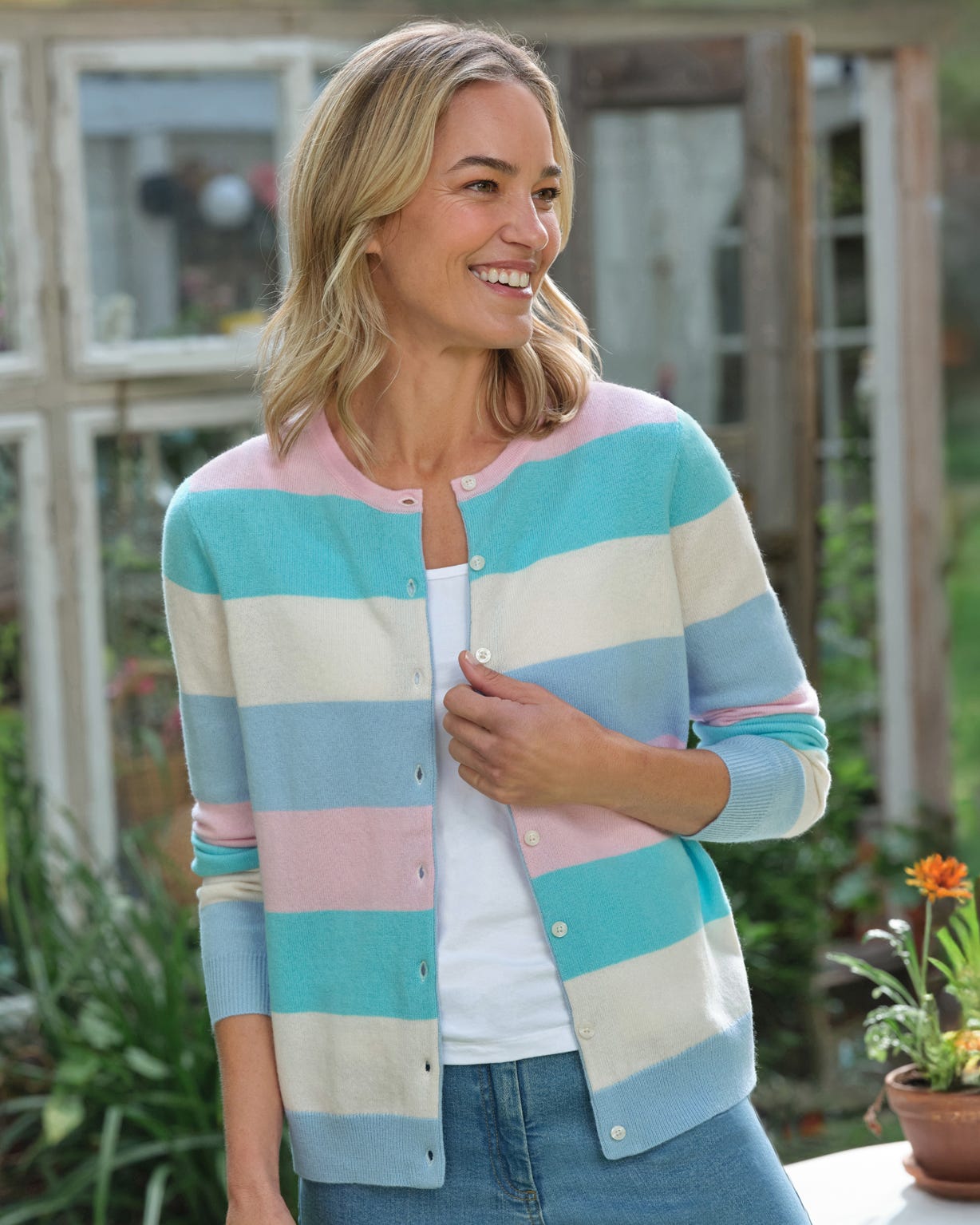Damart Woolovers Cashmere Stripe Cardigan