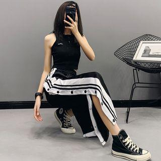 Contrast Trim Button-Side Sweatpants Black Contrast Trim Button-Side Sweatpants Black