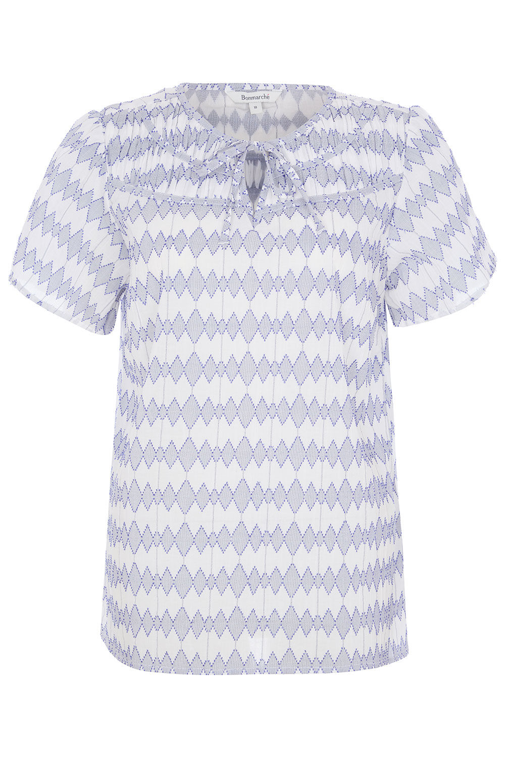 Bonmarche White Jacquard Diamond Print Tie Neck Blouse, Size: Bonmarche White Jacquard Diamond Print Tie Neck Blouse, Size: