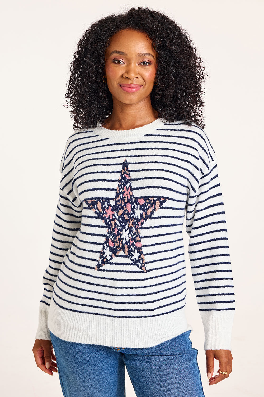 Bonmarche Navy Star Stripe Jumper, Size: Bonmarche Navy Star Stripe Jumper, Size:
