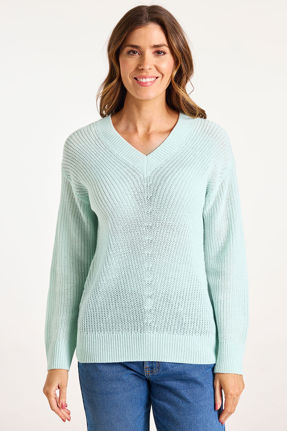 Bonmarche Mint Plain V-neck Jumper, Size: