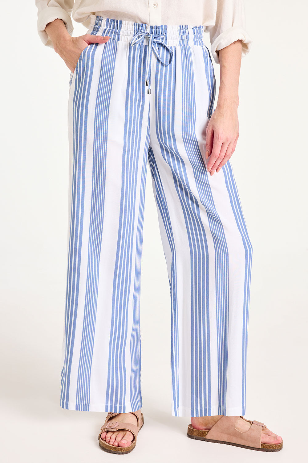 Bonmarche Striped Tie Waist Wide Leg Trousers Bonmarche Striped Tie Waist Wide Leg Trousers