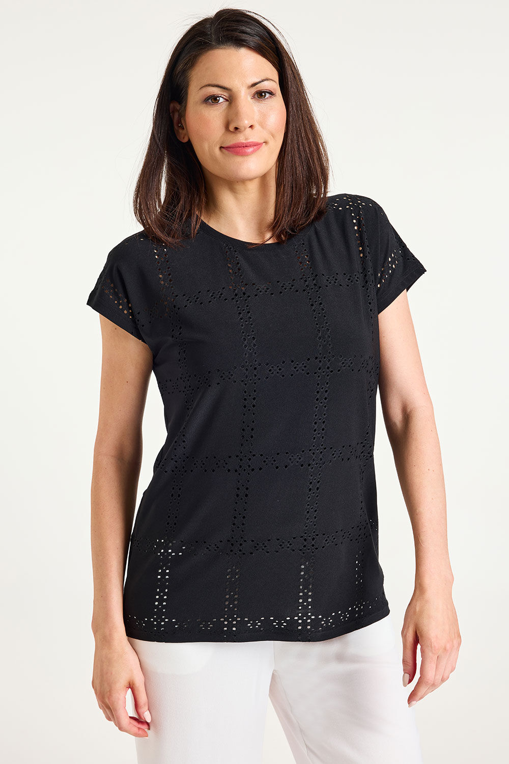 Bonmarche Black Embroidered Check Short Sleeve shirt, Size: Bonmarche Black Embroidered Check Short Sleeve shirt, Size: