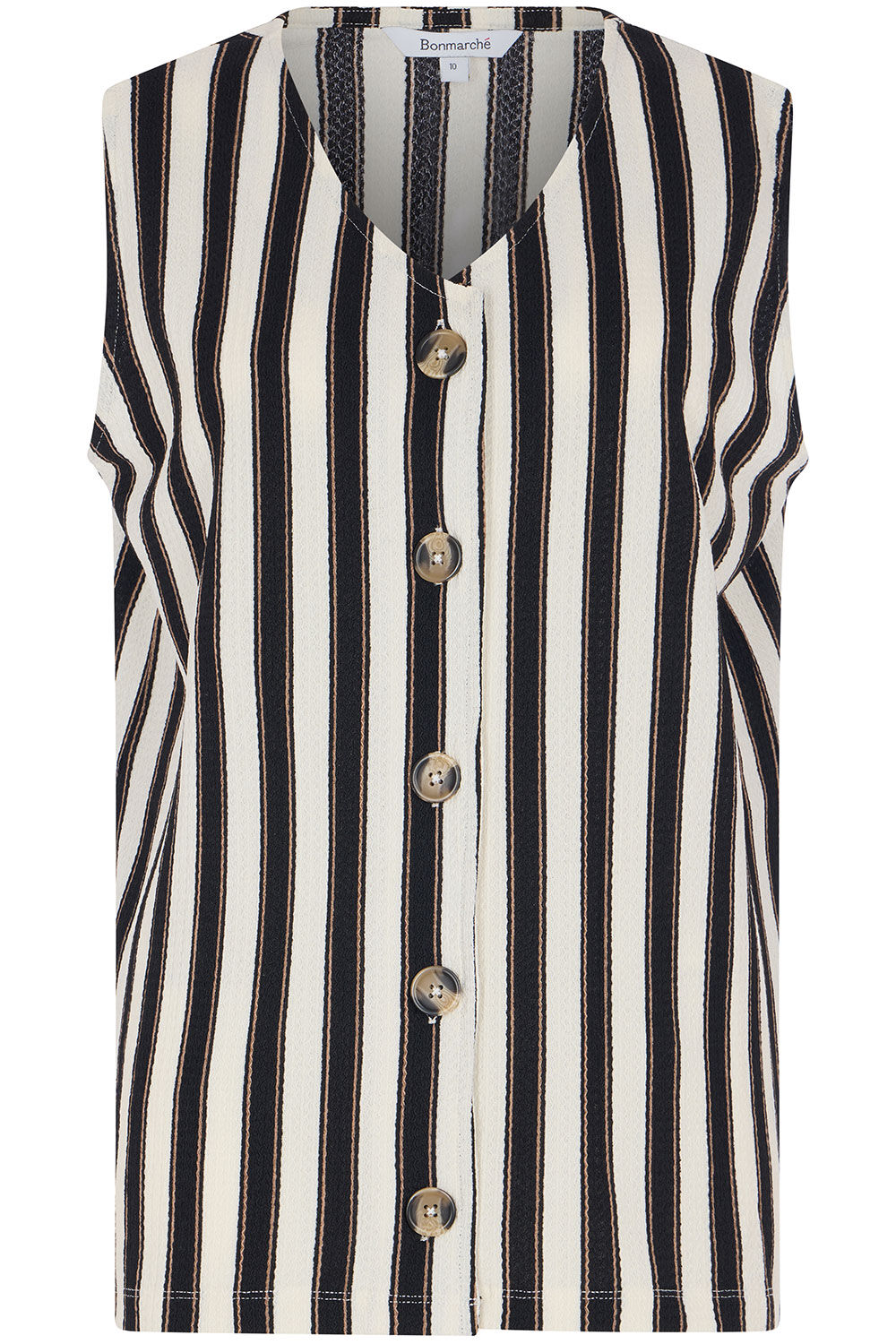 Bonmarche Ivory Sleeveless Stripe Textured Waistcoat, Size: