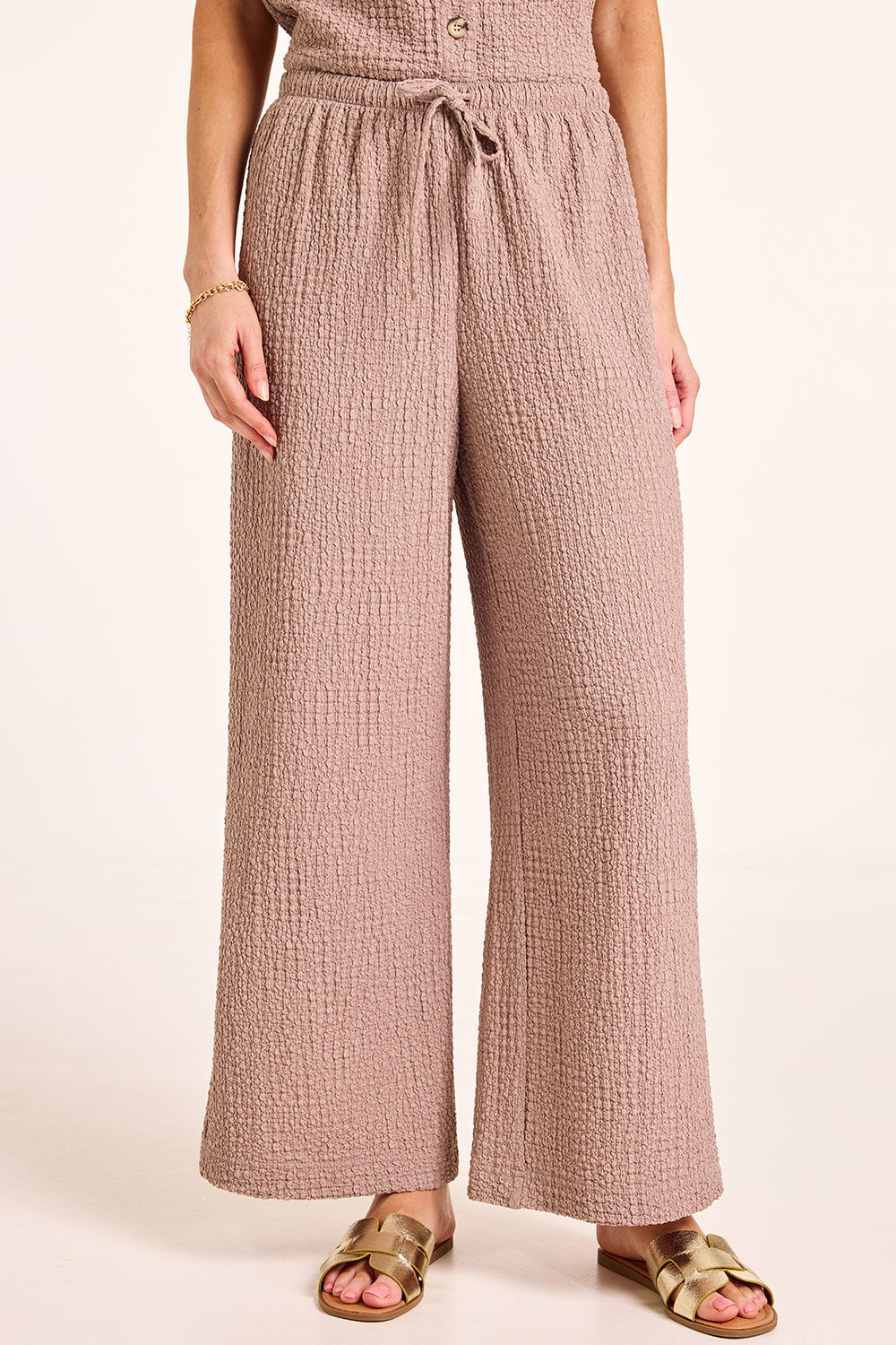 Bonmarche Stone Textured Wide Leg Trousers, Size: