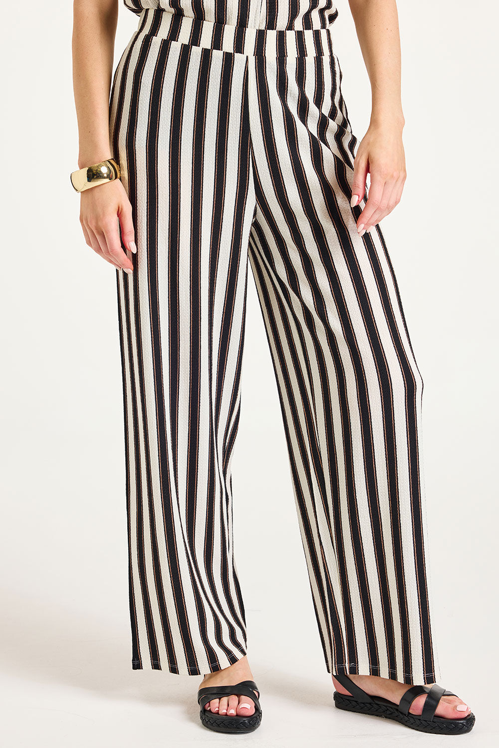 Bonmarche Stripe Jersey Wide Leg Crinkle Trousers Bonmarche Stripe Jersey Wide Leg Crinkle Trousers
