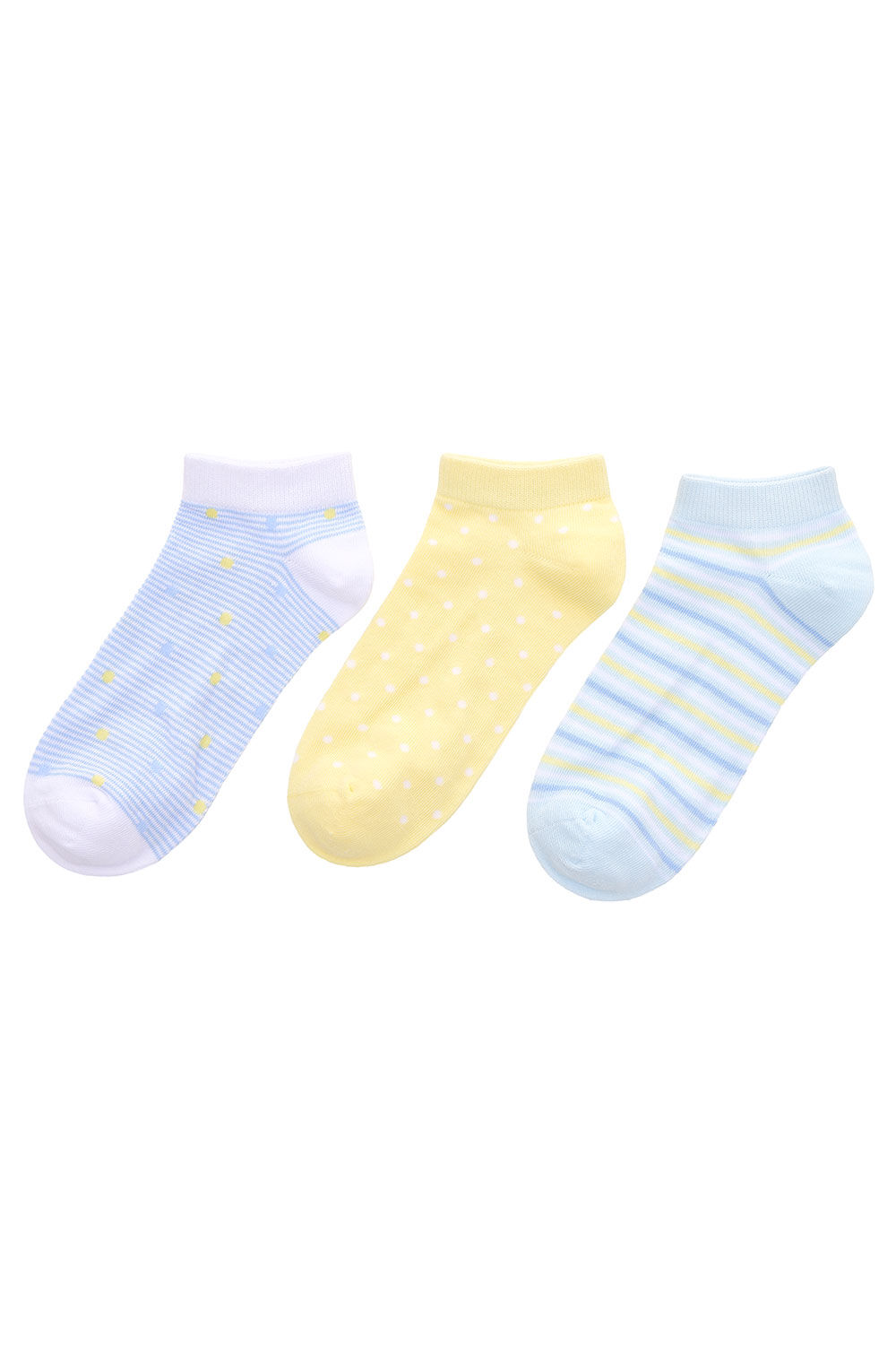 Bonmarche Pack Blue And Lemon Spot And Stripe Trainer Socks Bonmarche Pack Blue And Lemon Spot And Stripe Trainer Socks
