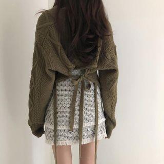 Tie-Back Cable Knit Cropped Sweater Army Green Tie-Back Cable Knit Cropped Sweater Army Green