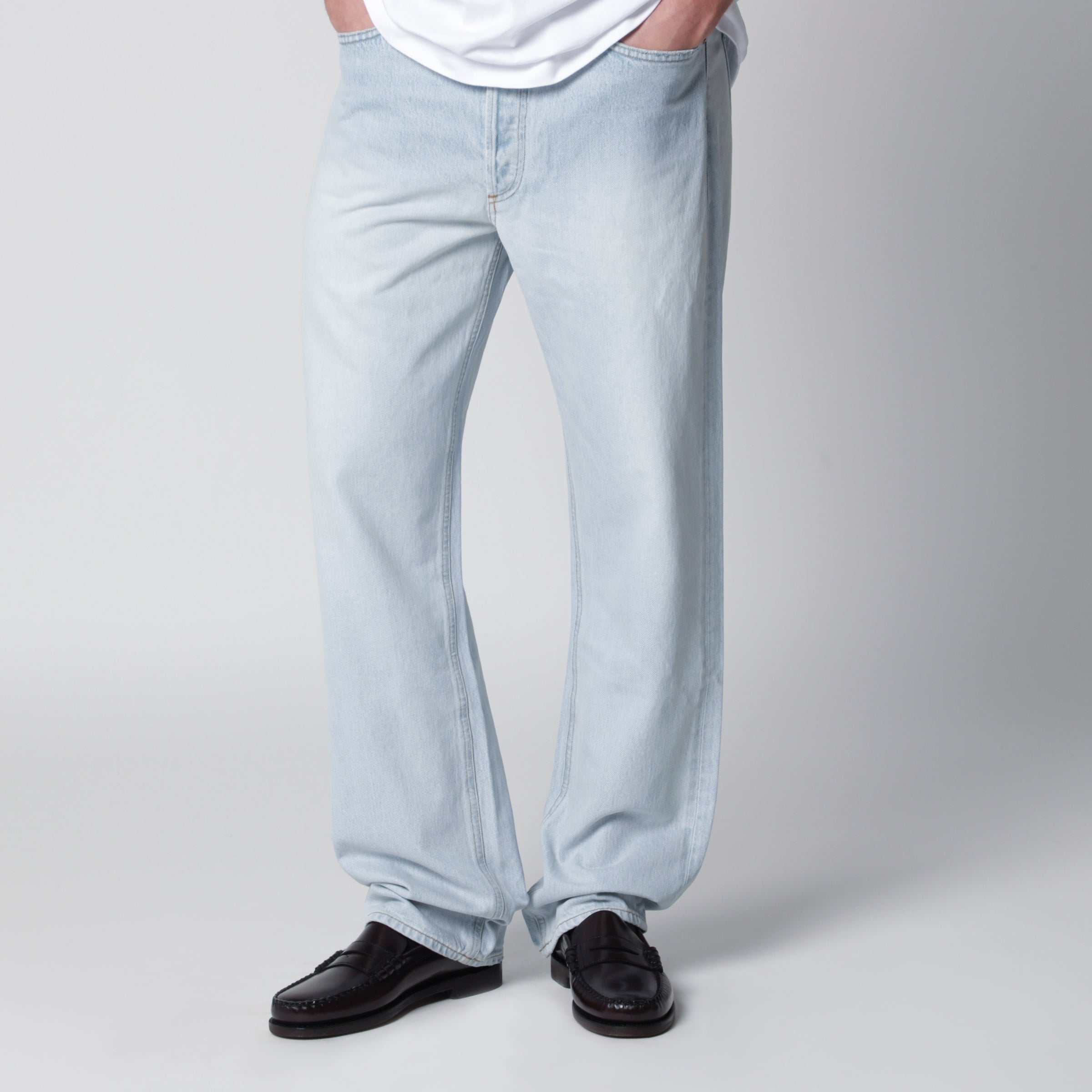 s straight-leg mid-rise jeans in light blue denim s straight-leg mid-rise jeans in light blue denim