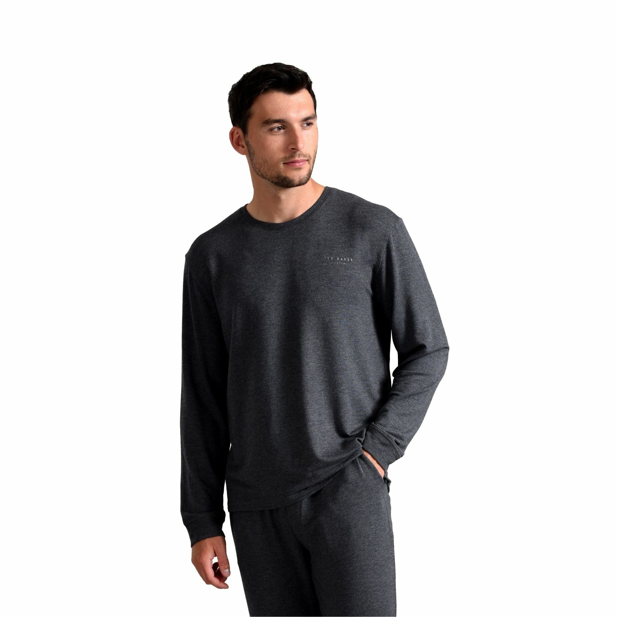 Mens Long Sleeve Luxury Pyjama Top Loungewear Shirt – M Charcoal